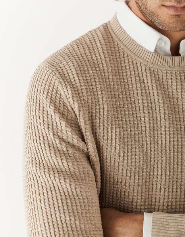 Beige cotton structured sweater