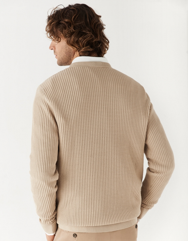 Beige cotton structured sweater