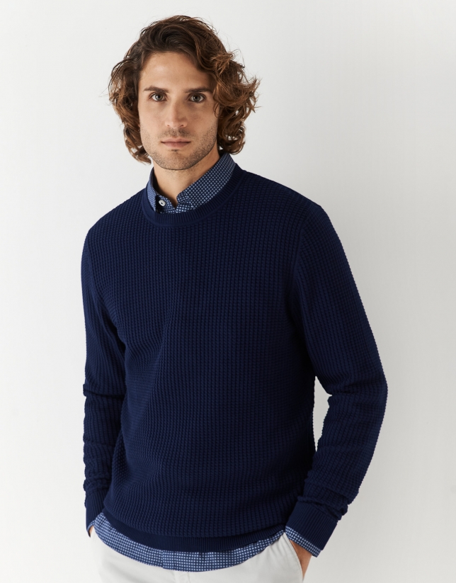 Navy blue cotton structured sweater