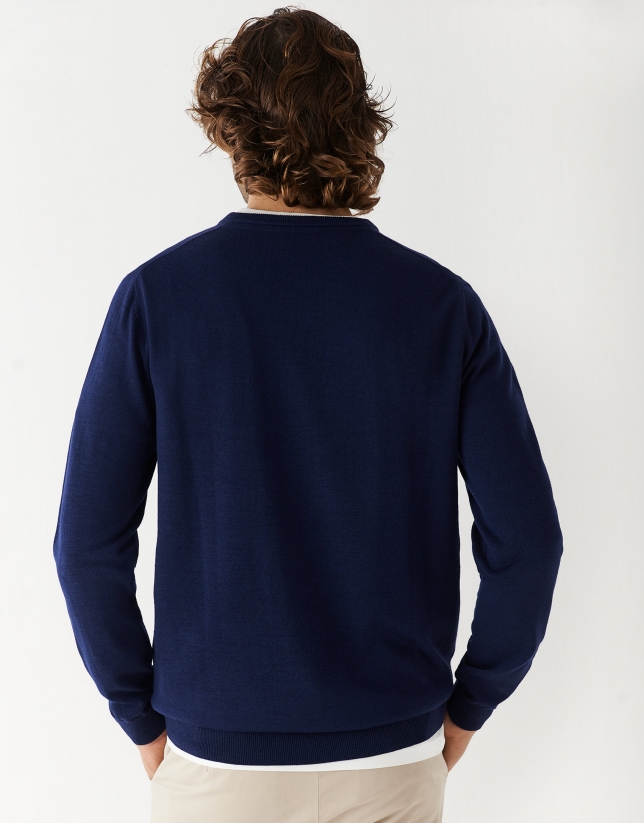 Jersey cuello pico lana marino