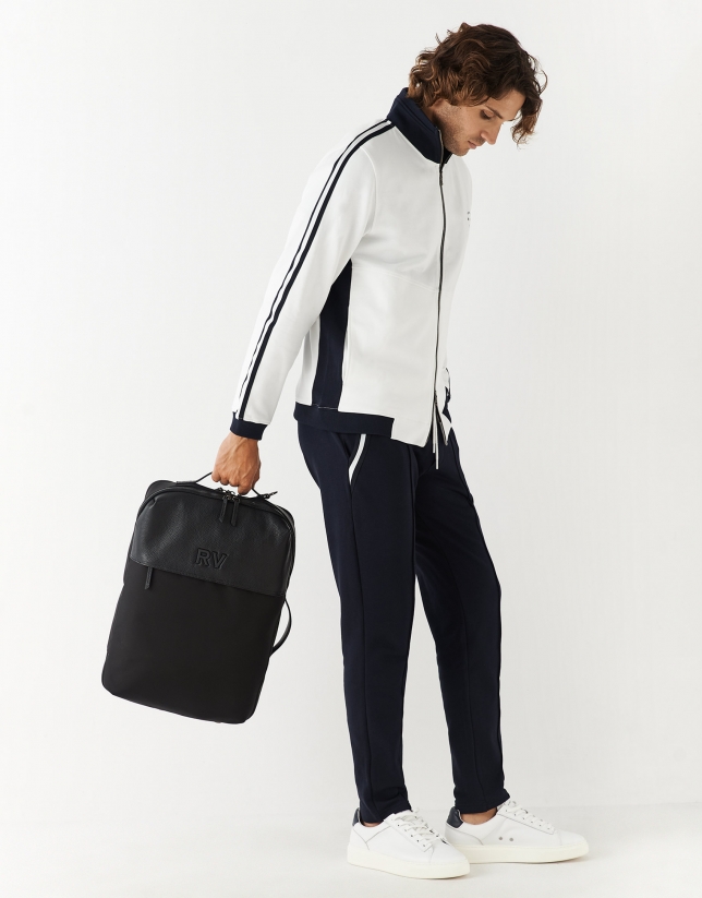 White jogging jacket with navy blue contrasts 