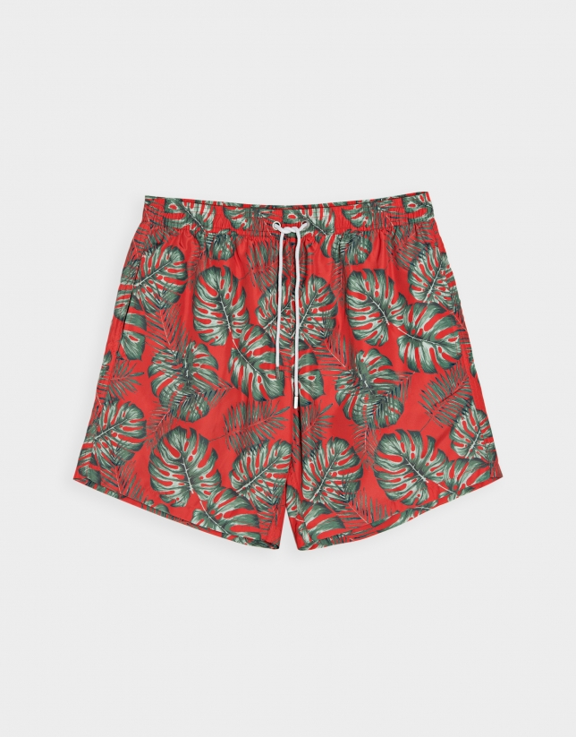 Coral and green tropical print bathing suit