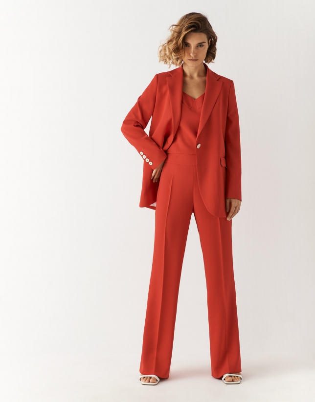 Red crepe blazer with one button