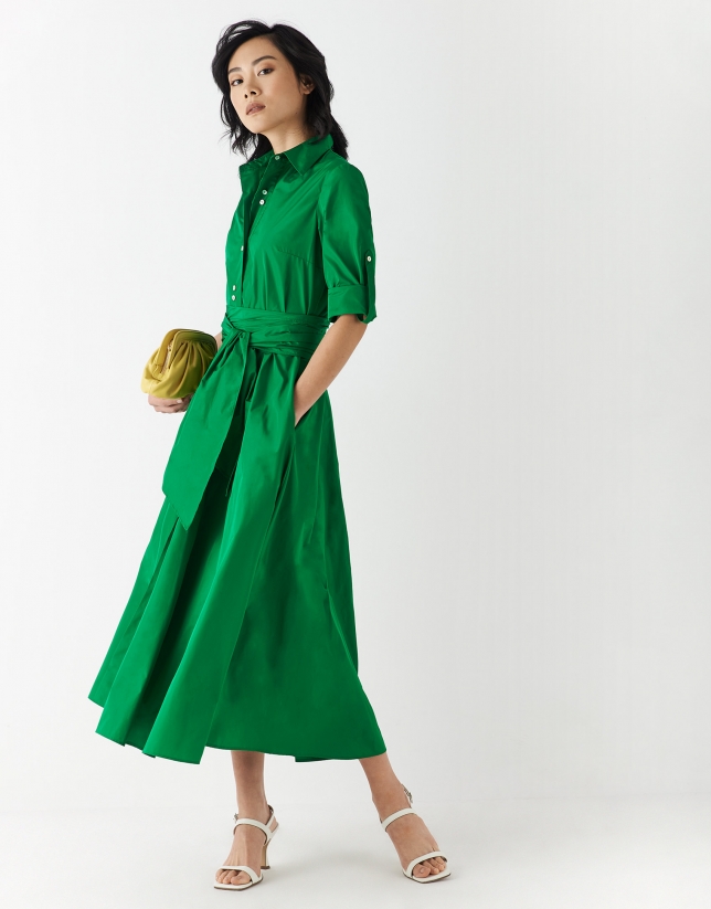 Green taffeta shirt dress