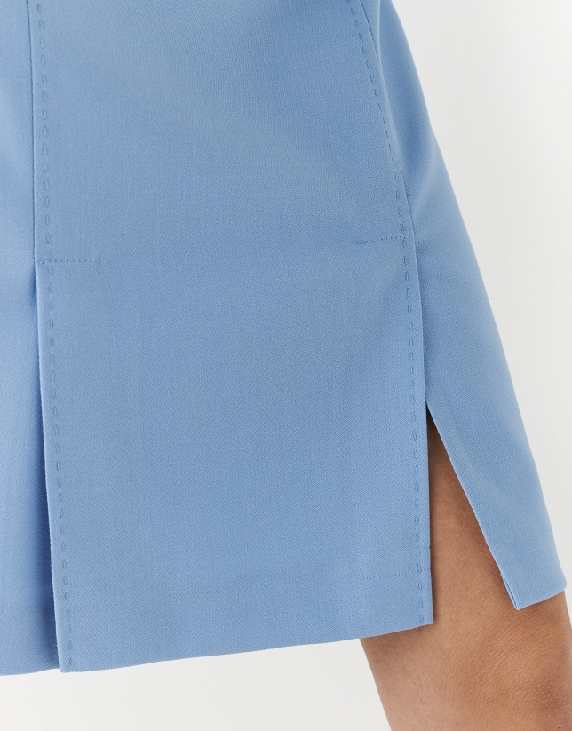 Blue crepe dress with pleated front