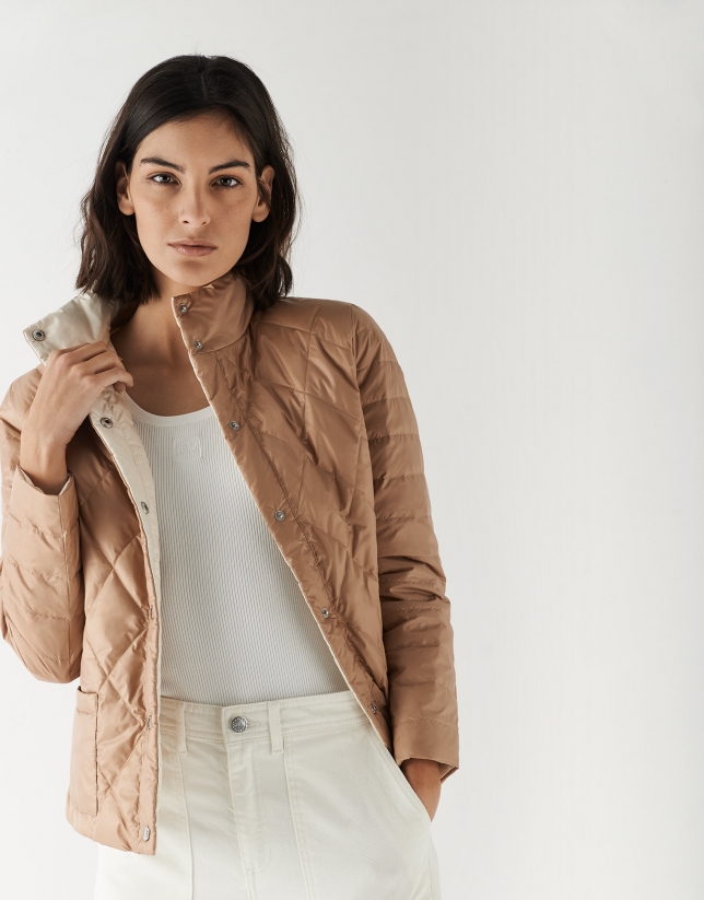 Camel and beige reversible quilted jacket