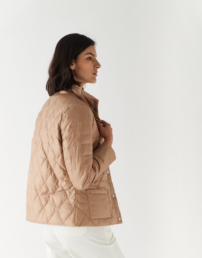 Camel and beige reversible quilted jacket