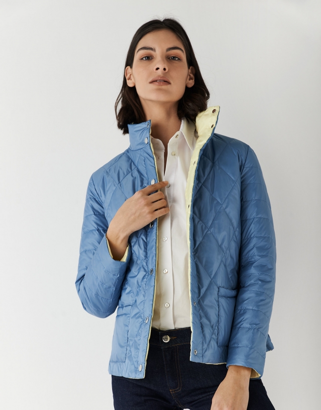 Blue and light yellowreversible quilted jacket
