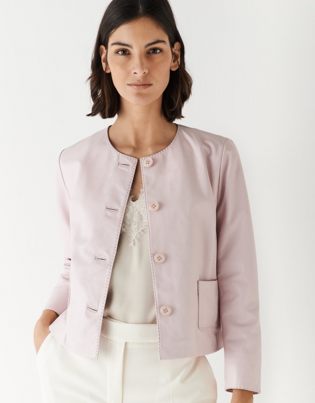 Short, fitted pink nappa jacket