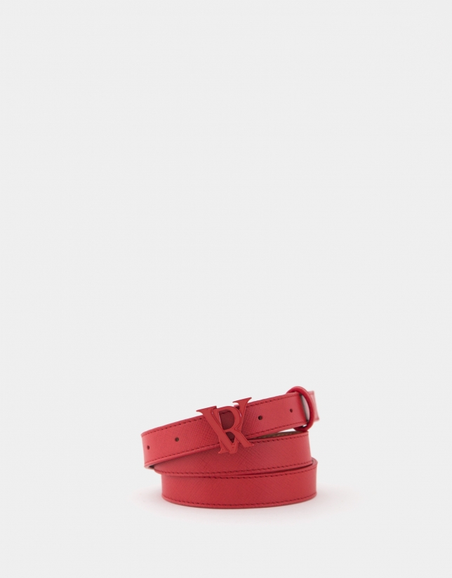 Cinturón estrecho piel roja con hebilla esmaltada RV