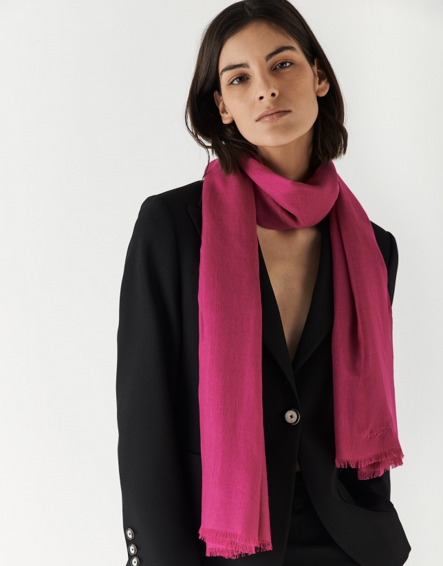 Pink rayon foulard with hand embroidered logo