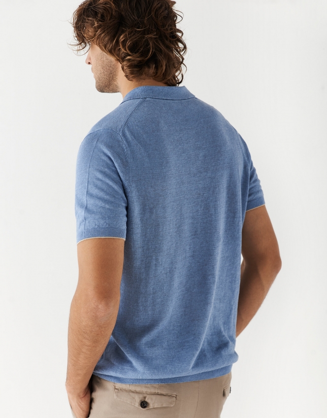 Light blue knit polo shirt with short sleeves