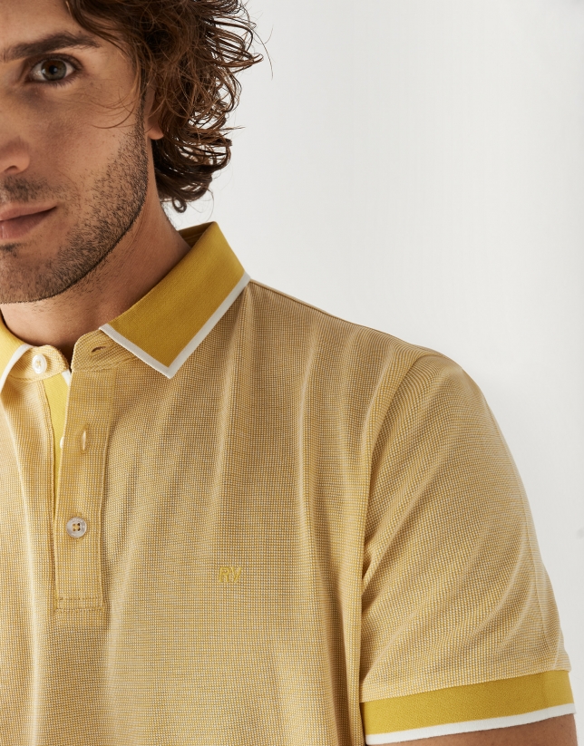 Yellow and white mercerized jacquard polo shirt