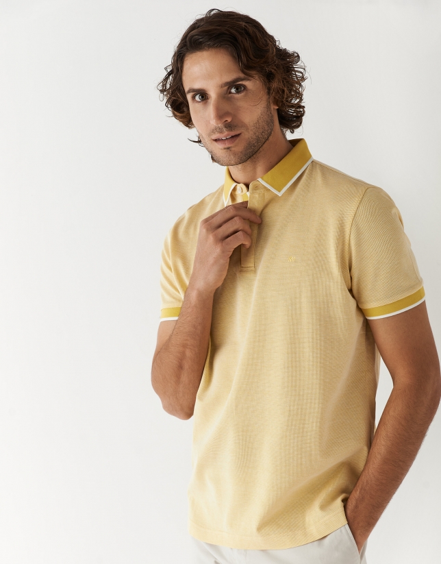 Yellow and white mercerized jacquard polo shirt