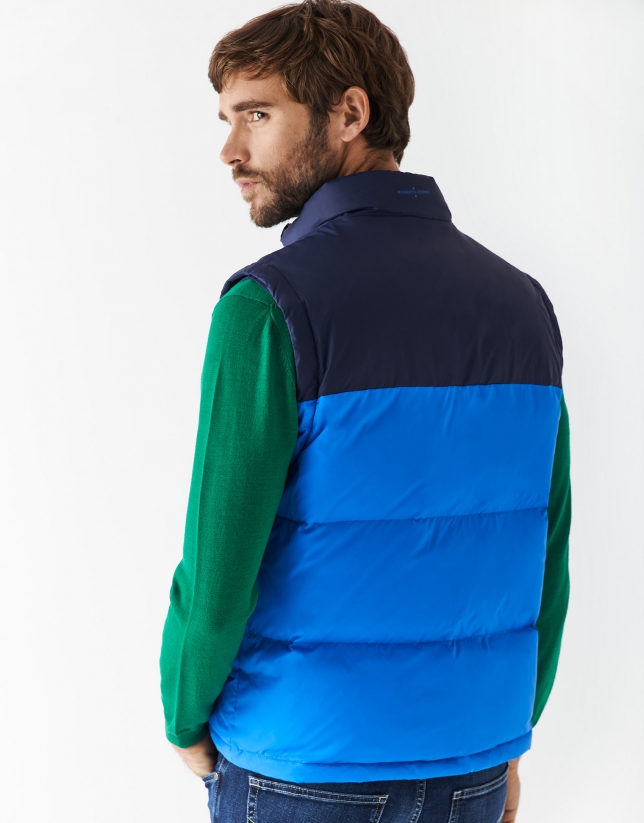Navy blue and blue color blocked quilted vest