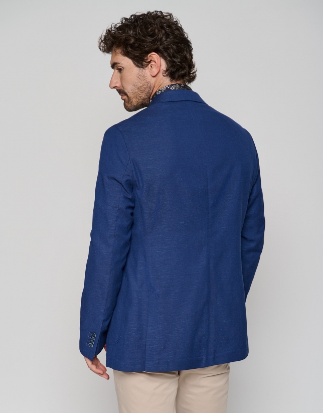 Navy blue structured wool/linen blazer