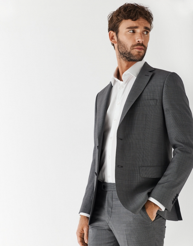 Gray checked slim fit half canvas suit