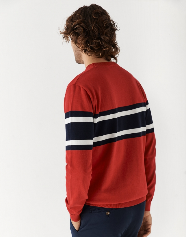 Jersey algodón rojo con franja a contraste