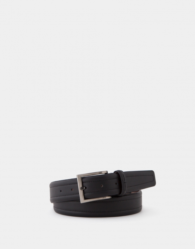 Black leather belt with quilted back-stitching