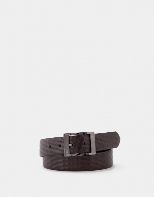 Reversible brown and black textured leather belt