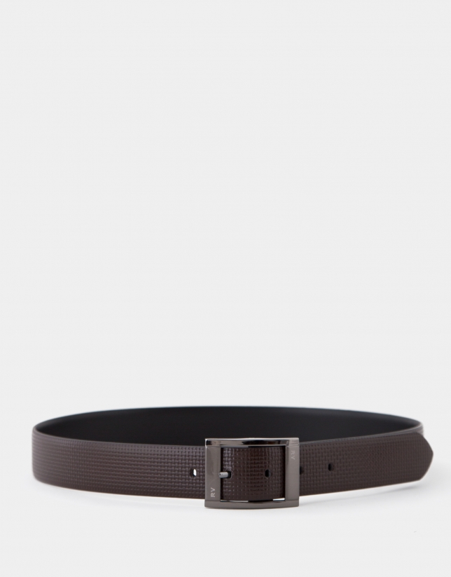 Reversible brown and black textured leather belt