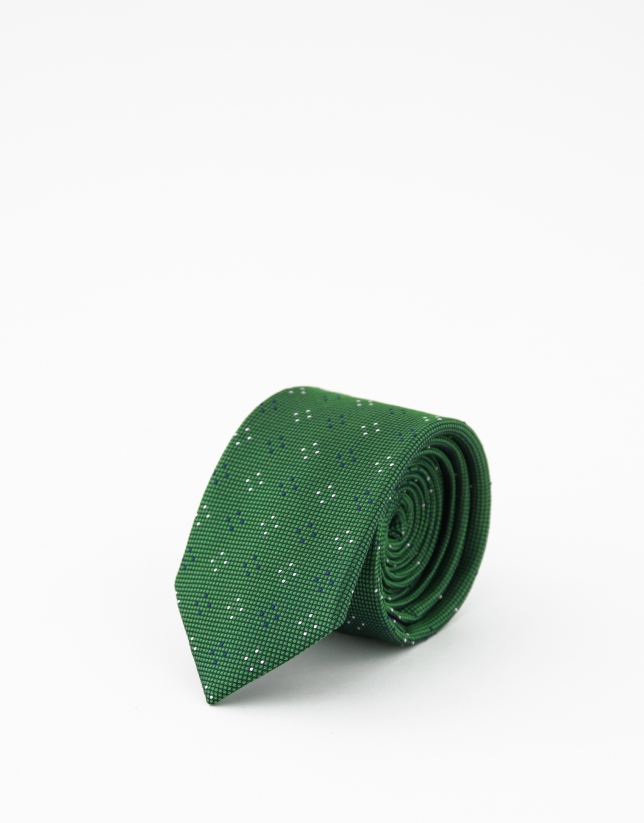 Green checked silk jacquard tie