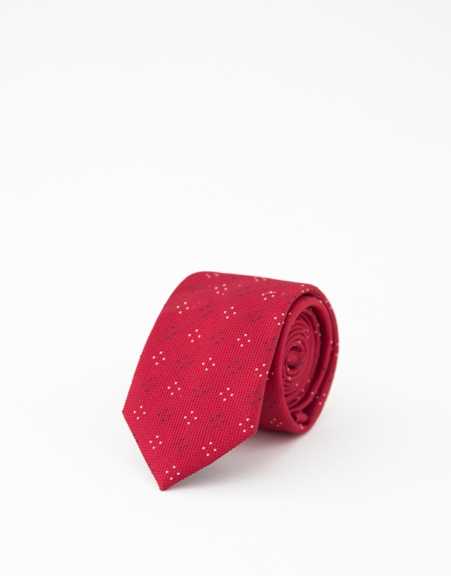 Red checked silk jacquard tie