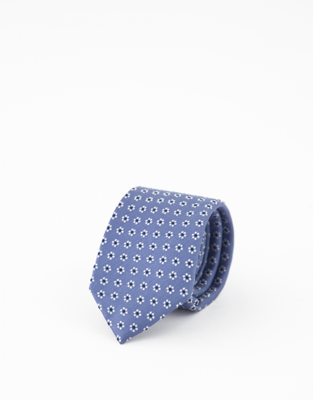 Blue silk tie with floral jacquard