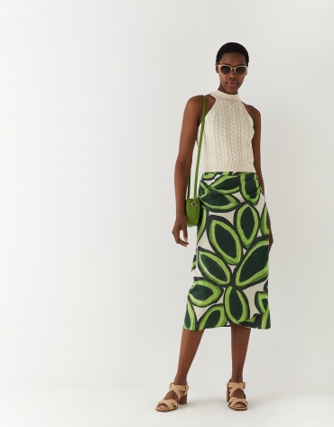 Green print, sarong midi skirt 