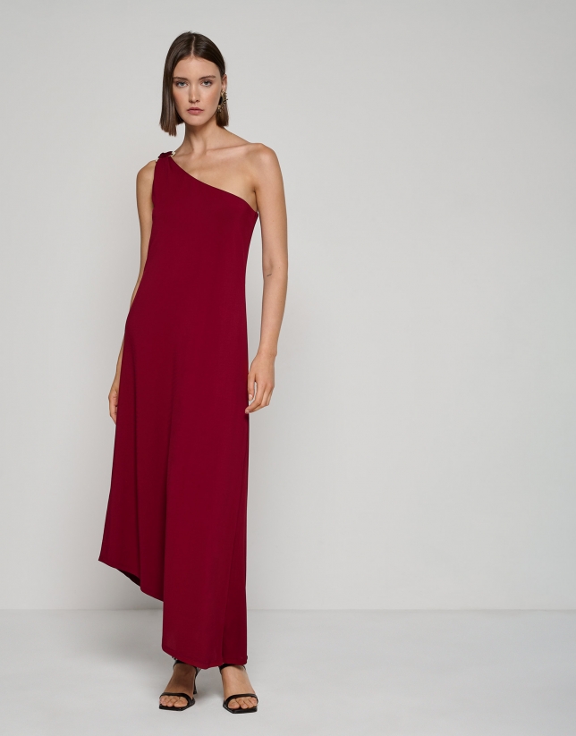 Red midi asymmetric dress with a strap