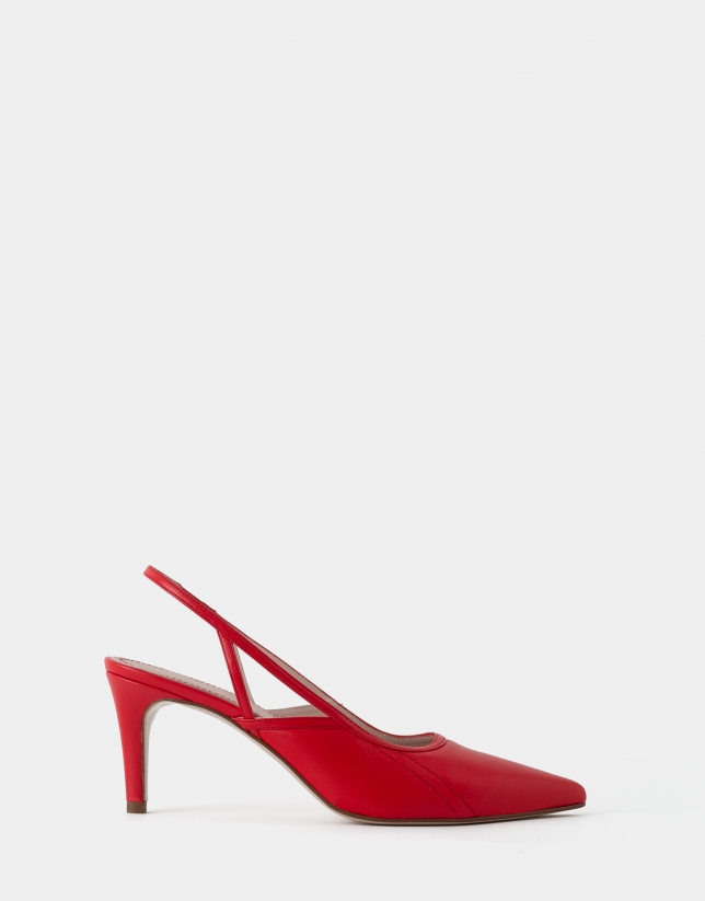 Red light leather slingback shoes with medium heel 