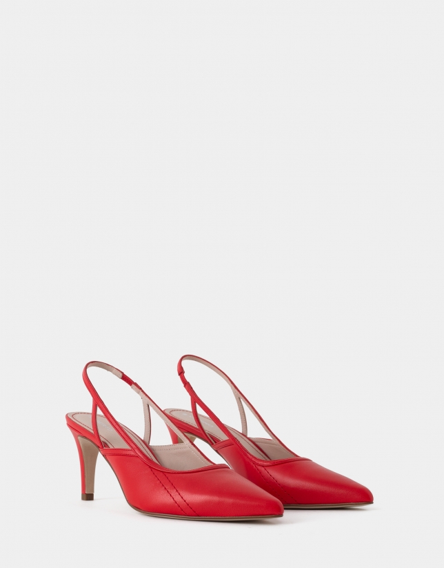 Red light leather slingback shoes with medium heel 