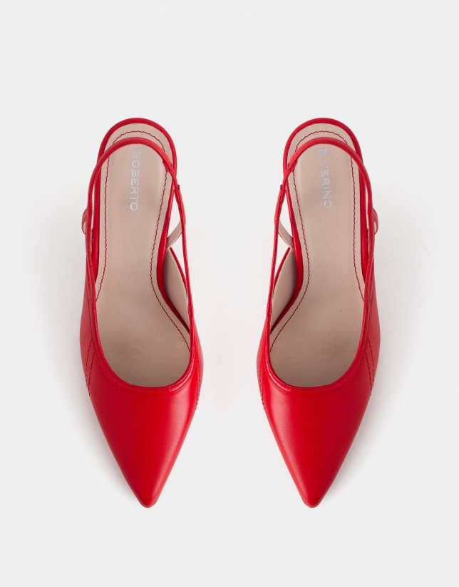 Zapato destalonado tacón medio fino piel rojo