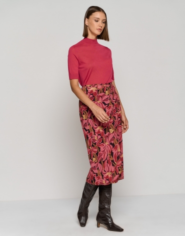 Falda midi estilo pareo crepe Georgette floral grande buganvilla