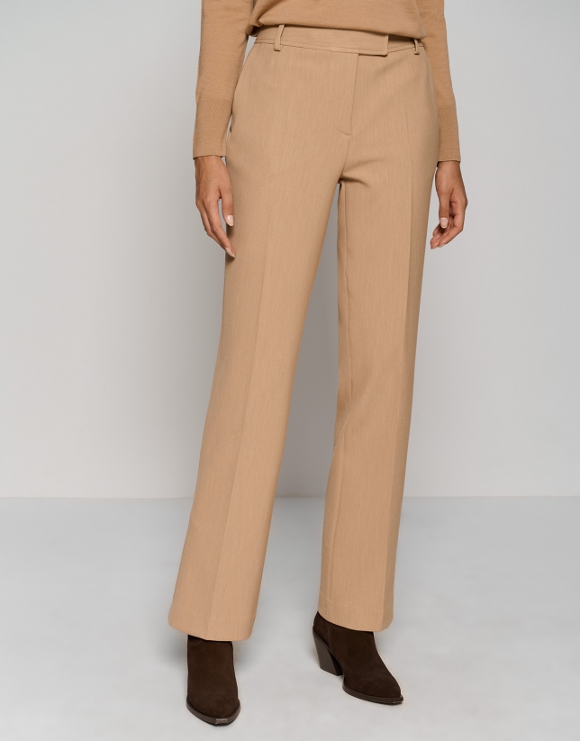 Camel double crepe straight tailored pants