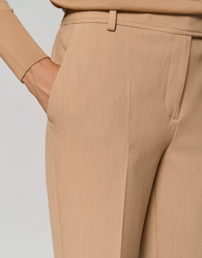 Camel double crepe straight tailored pants