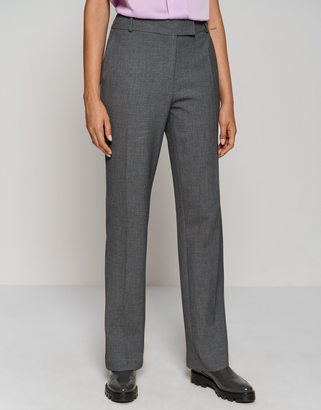 Gray double crepe straight tailored pants