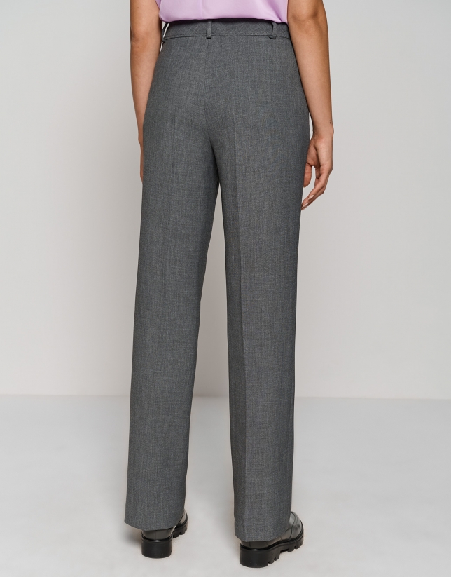 Gray double crepe straight tailored pants