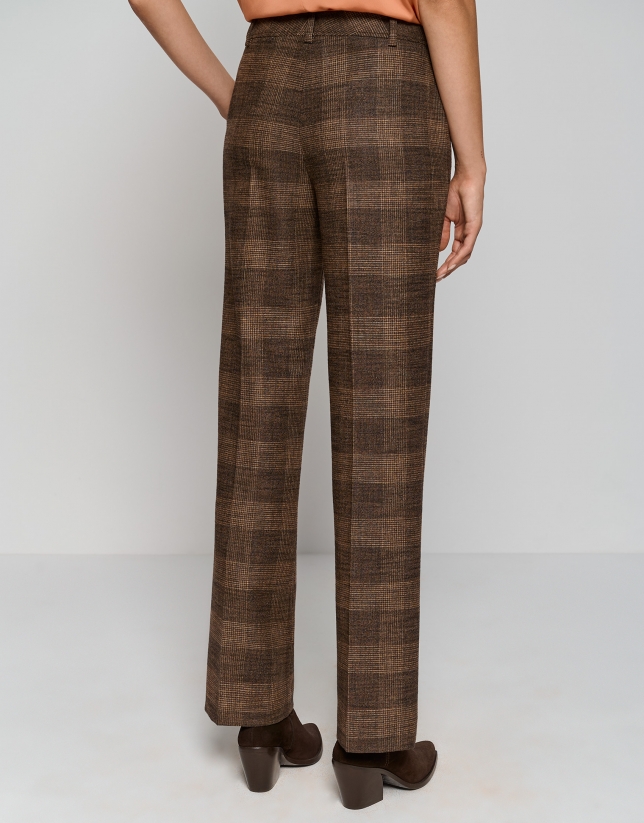 Brown glen plaid straight tailored pants
