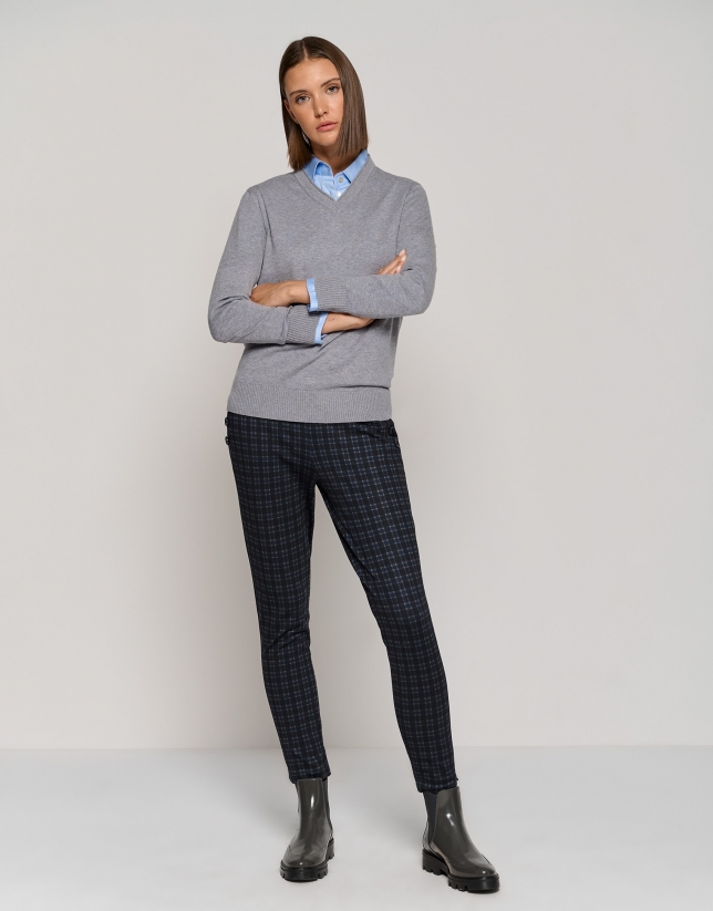 Blue and gray checked leggings
