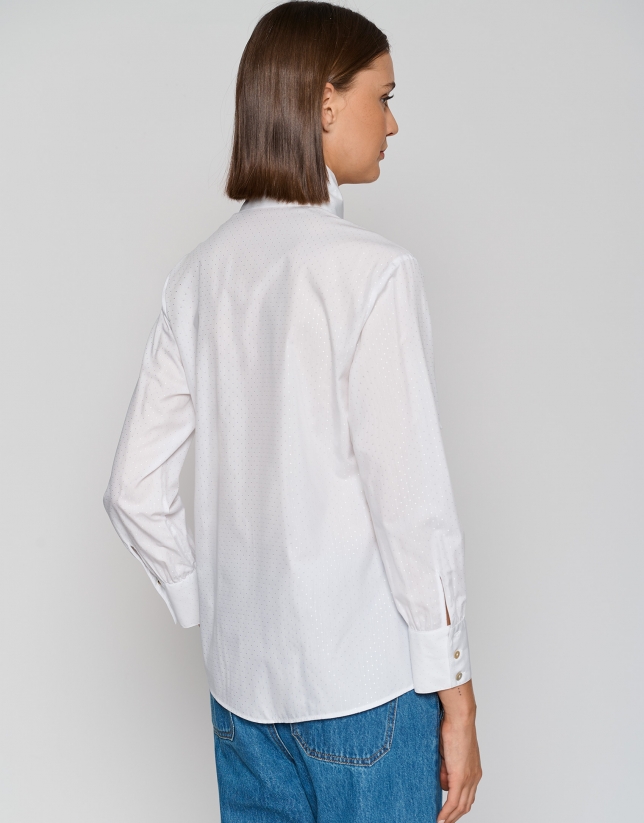 Camisa manga larga con lazada algodón jacquard blanco