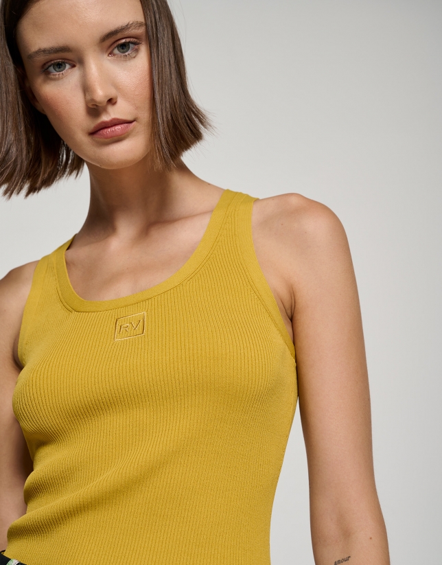 Mustard ribbed top with embroidered RV logo 