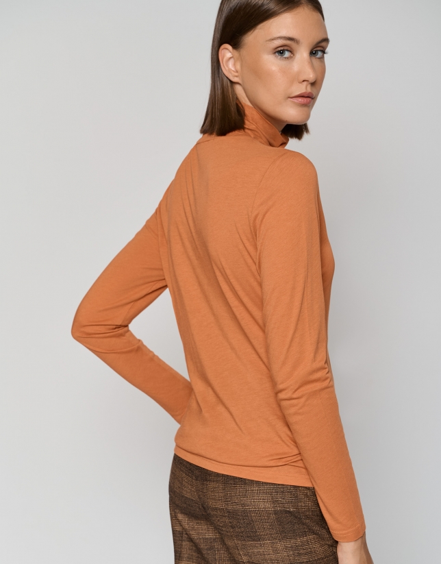 Orange cowl neck coupe knit top