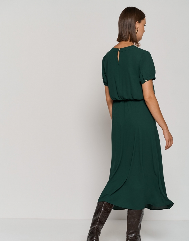 Green chiffon short sleeve midi dress