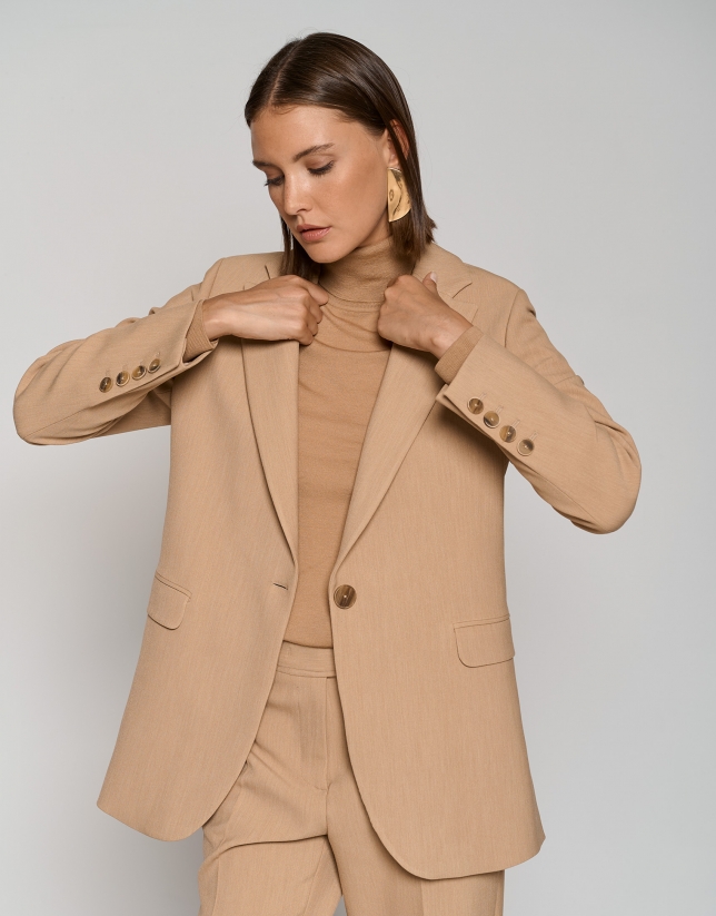Camel double crepe blazer with one button