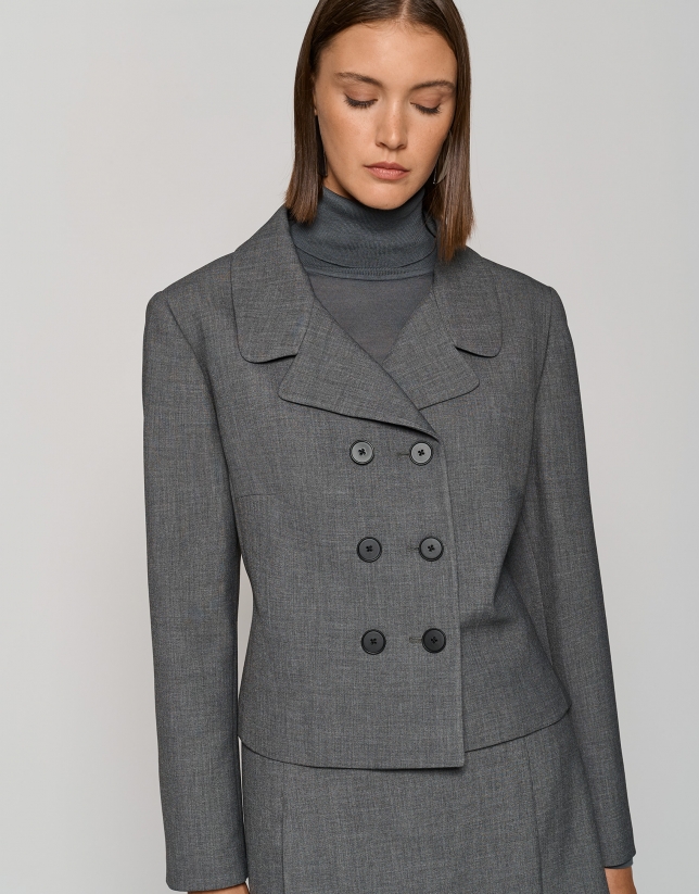 Short gray double-breasted crepe jacket