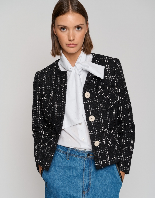 Short black and white tweed jacket - Woman