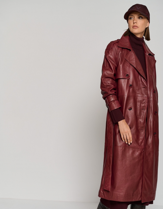 Long burgundy napa raincoat