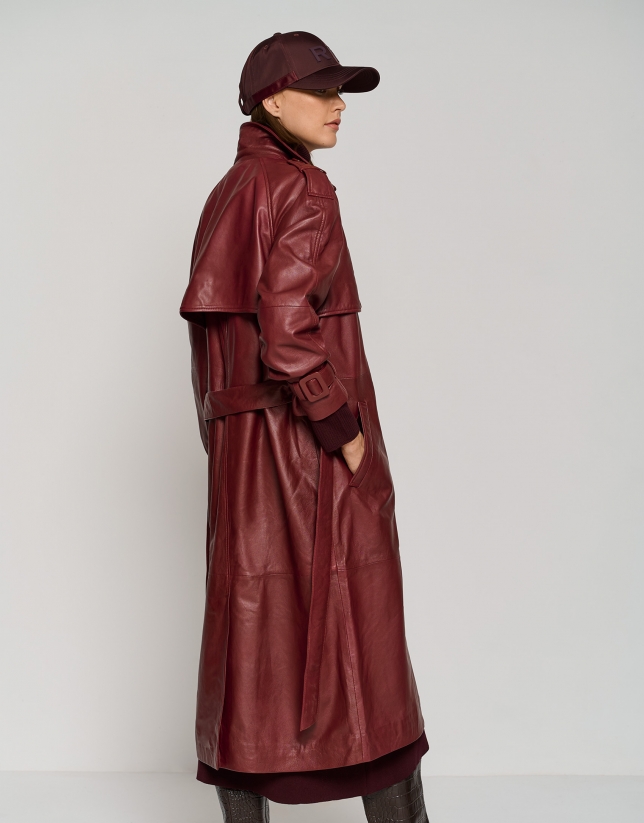 Long burgundy napa raincoat