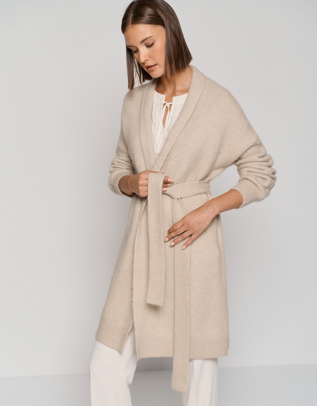 Long ecru wool and alpaca jacket